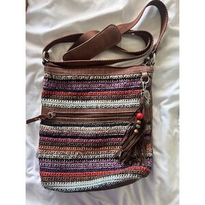 The Sak Crochet Striped Crossbody Bag Multi-Color Boho Tassel Messenger Purse